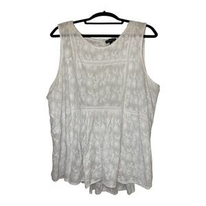 Lane Bryant White Relaxed Pleated Tank Top